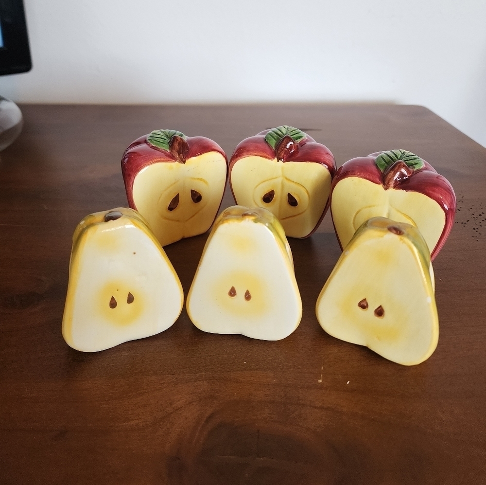 Vintage Ceramic Fruit Shape Red & Green Nanking Ring Holders Set of Six